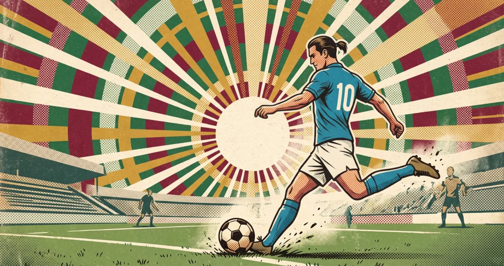 Roberto Baggio tarzı at kuyruklu 10 numaralı futbolcu serbest vuruş kullanırken